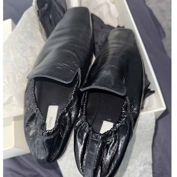 TOTEME Black Leather Square Toe Elastic Back Flat Loafers Made in Italy Size 37 - Picture 7 of 12